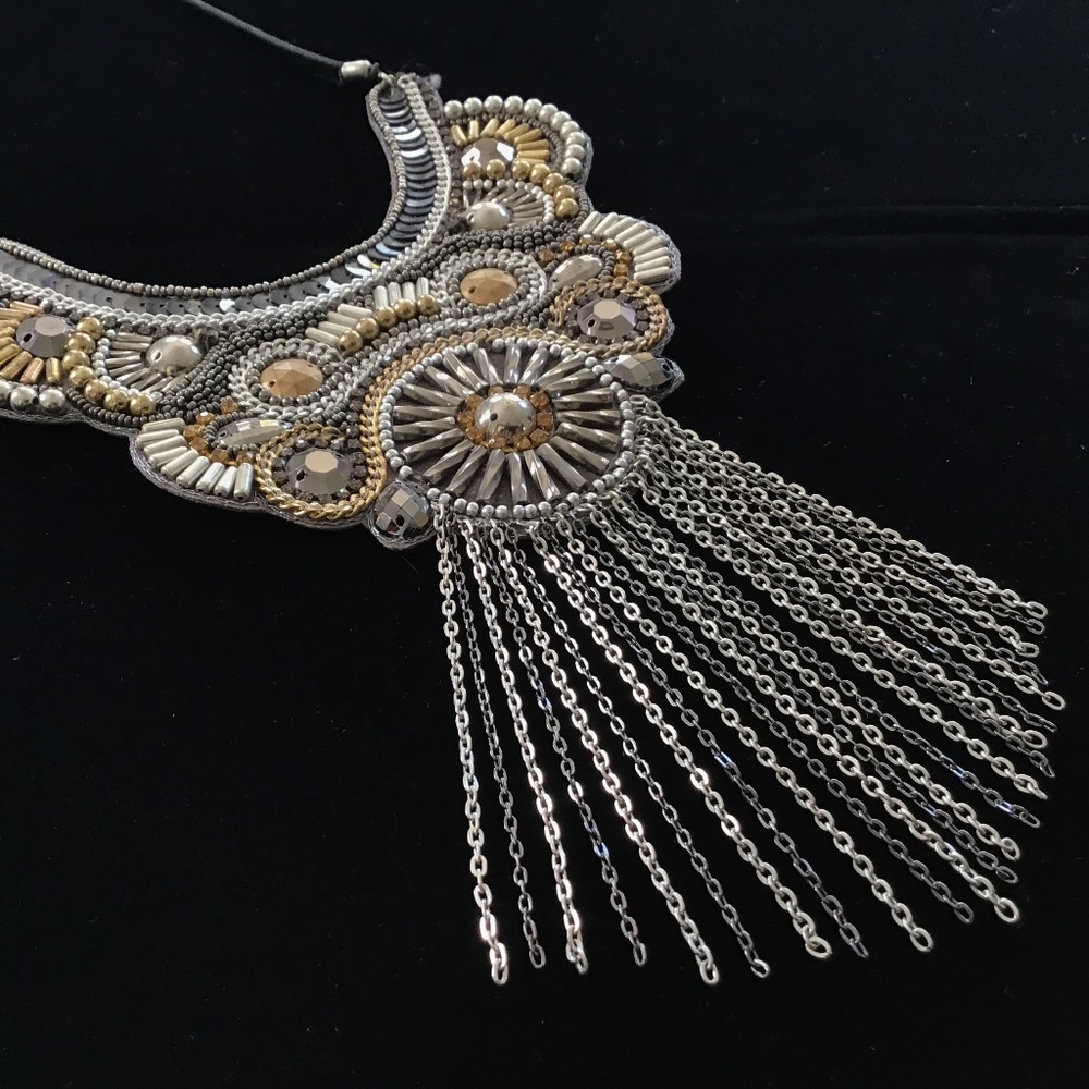 Adjustable Embroidered Beaded Statement Necklace - image 3